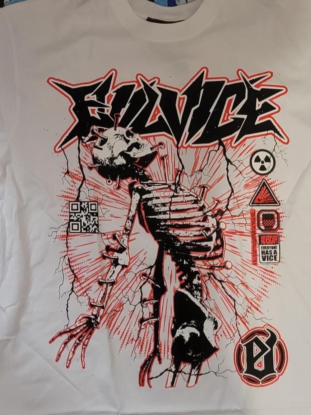 Evil Vice Graphic T-Shirt White Skull Spikes Cyber Grunge Streetwear